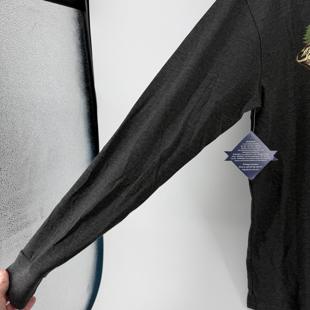 NWT Burlebo T-Shirt Mens M Charcoal Gray Long Sleeve Crew Deer Hunting Pocket - Picture 4 of 10